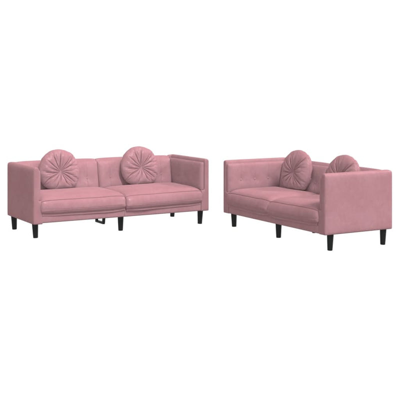 Set canapea cu perne, 2 piese, roz, catifea
