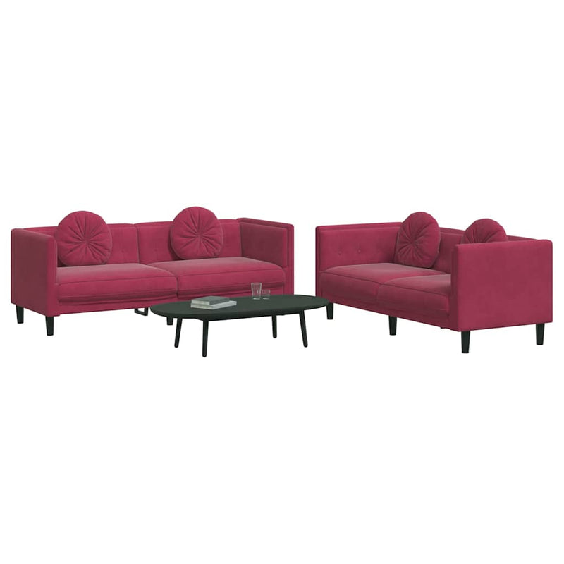 Set canapele cu perne, 2 piese, roșu vin, catifea
