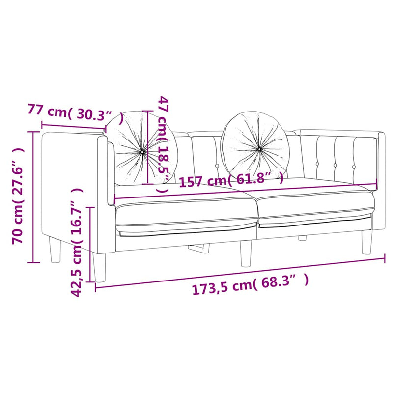 Set canapea cu perne, 2 piese, roz, catifea