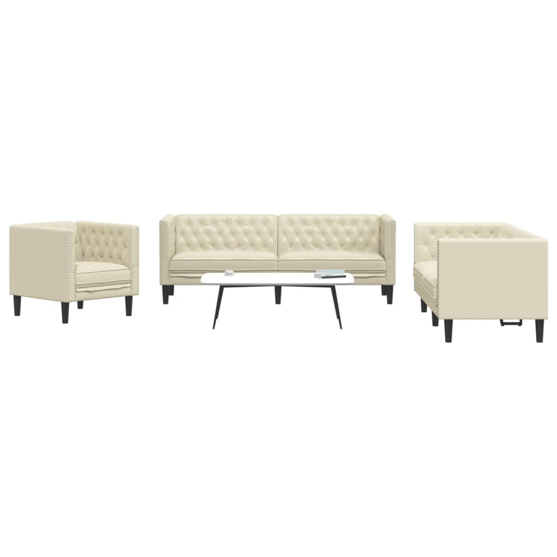 Set canapele Chesterfield cu 3 locuri, crem, piele eco.