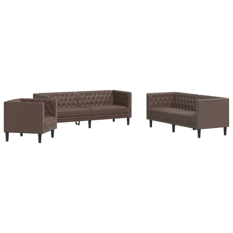 Set canapele Chesterfield cu 3 locuri, maro, piele eco.