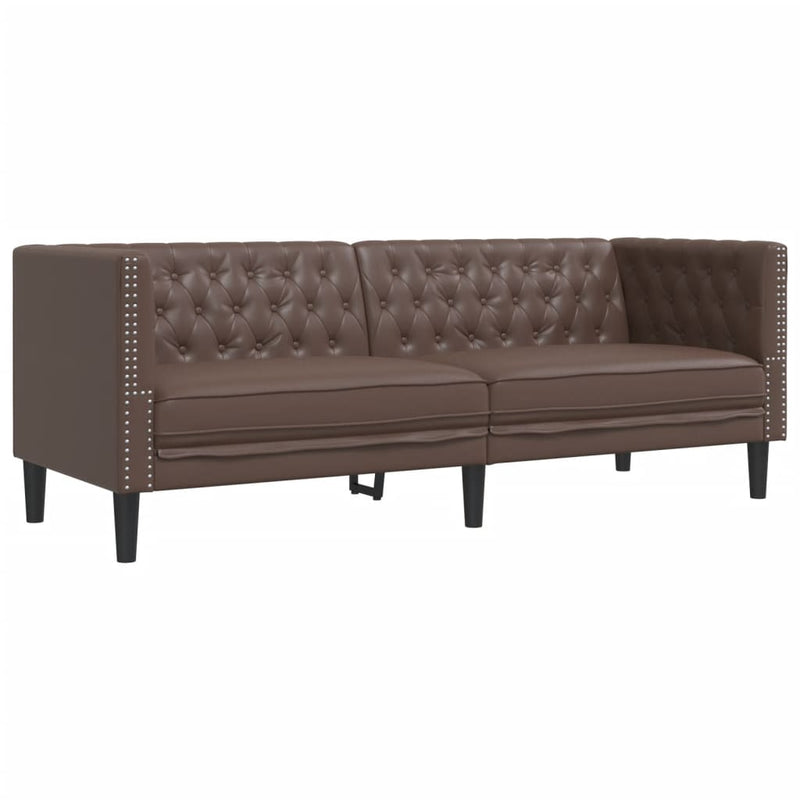 Set canapele Chesterfield cu 3 locuri, maro, piele eco.