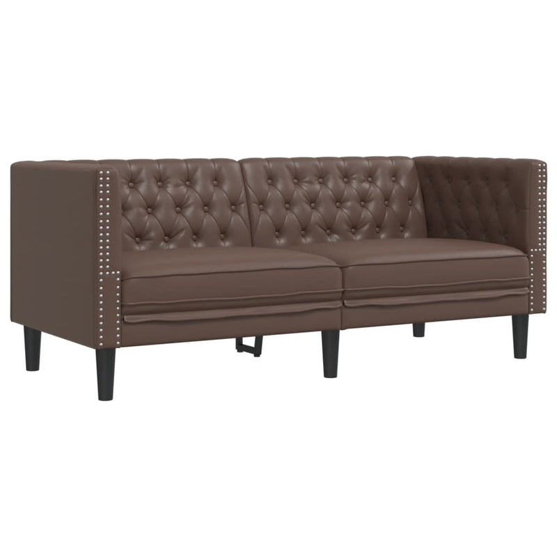 Set canapele Chesterfield cu 3 locuri, maro, piele eco.