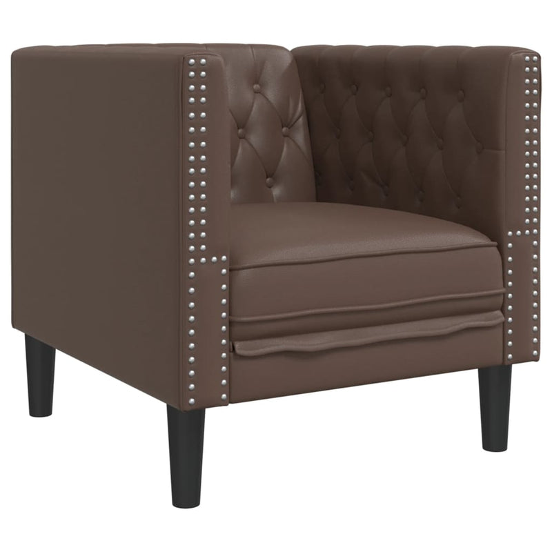 Set canapele Chesterfield cu 3 locuri, maro, piele eco.