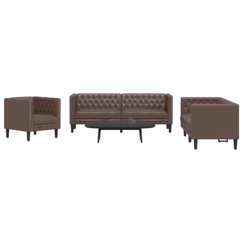 Set canapele Chesterfield cu 3 locuri, maro, piele eco.