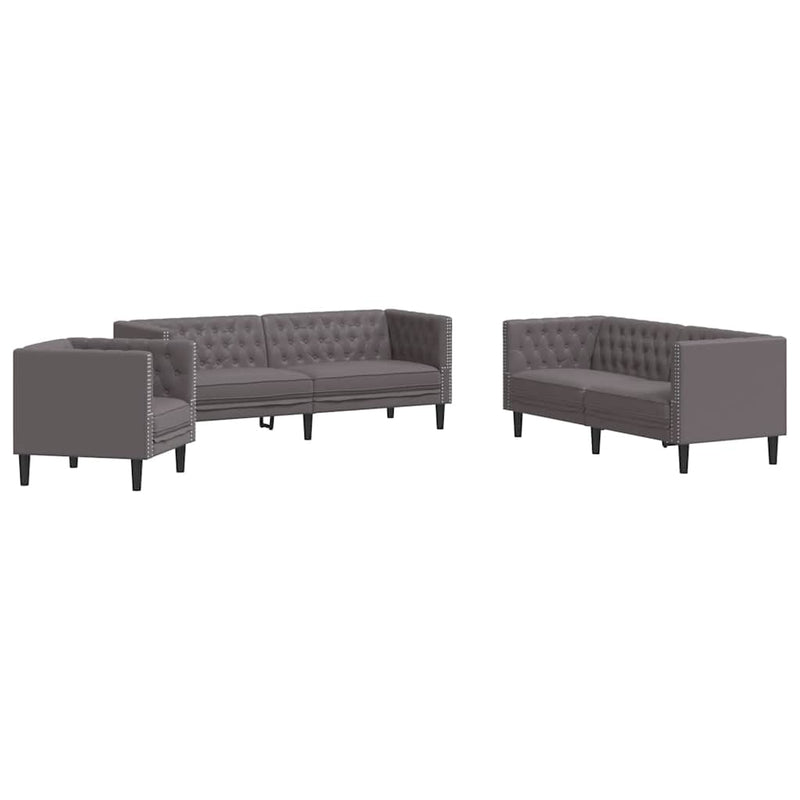 Set canapele Chesterfield cu 3 locuri, gri, piele eco.