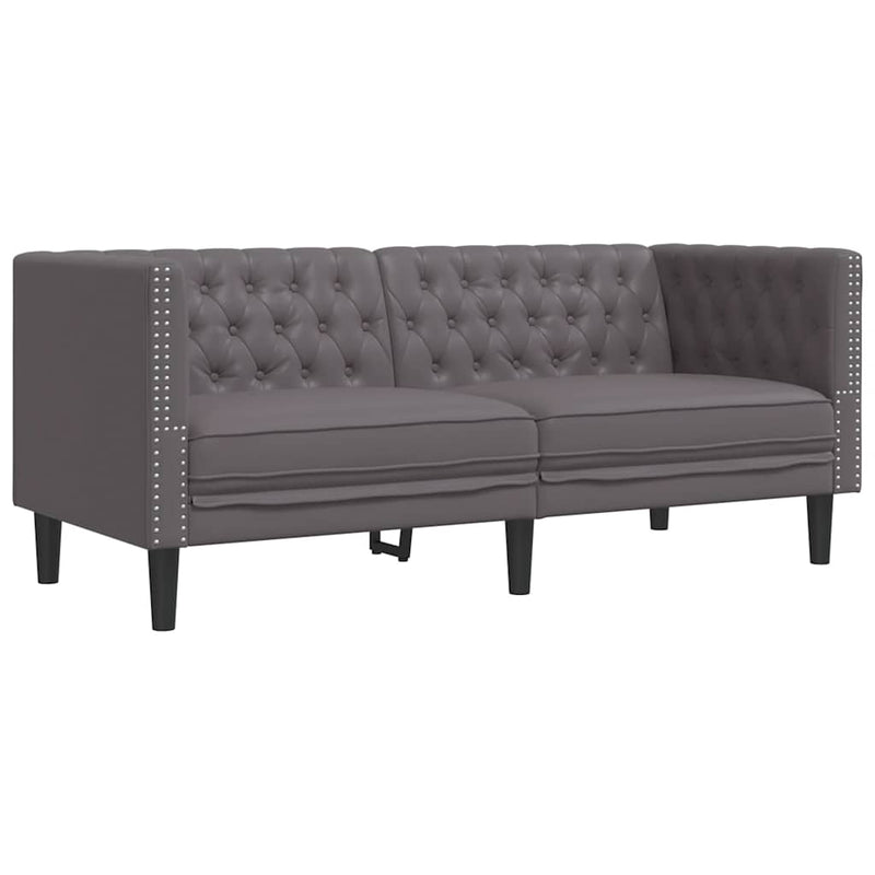 Set canapele Chesterfield cu 3 locuri, gri, piele eco.