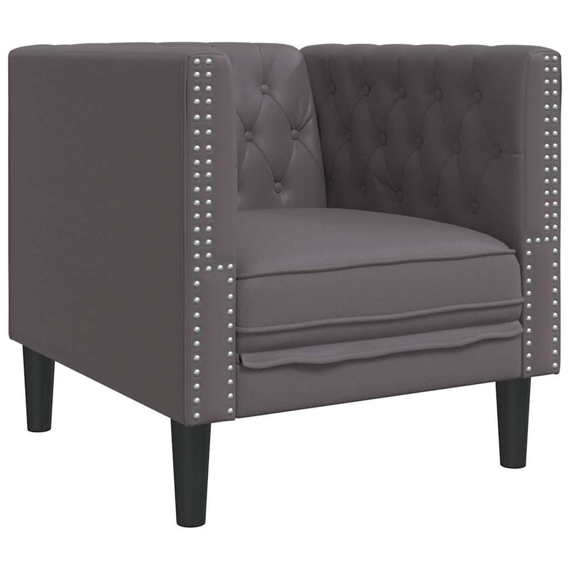 Set canapele Chesterfield cu 3 locuri, gri, piele eco.
