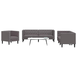 Set canapele Chesterfield cu 3 locuri, gri, piele eco.