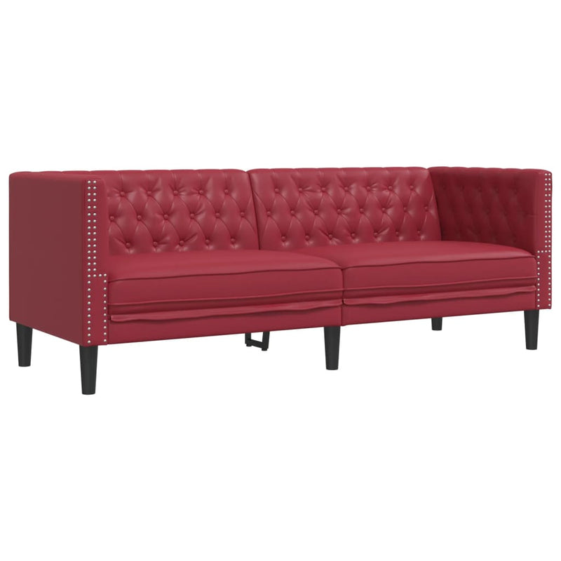 Set canapele Chesterfield cu 3 locuri roșu vin piele eco.