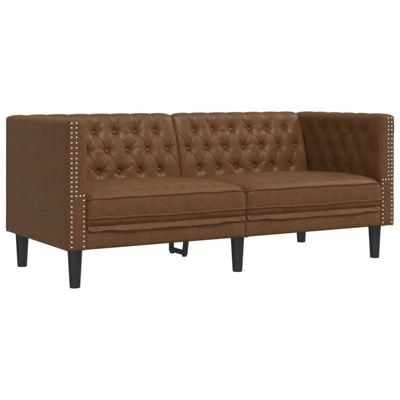 Set canapele Chesterfield cu 3 locuri, maro piele întoarsă eco.