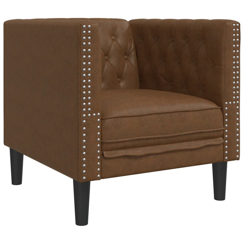 Set canapele Chesterfield cu 3 locuri, maro piele întoarsă eco.