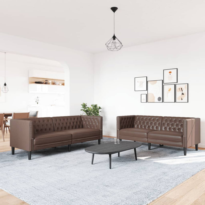 Set canapele Chesterfield cu 2 locuri, maro, piele eco.