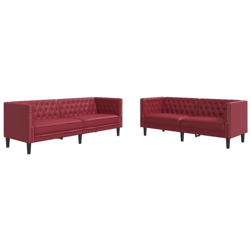 Set canapele Chesterfield cu 2 locuri roșu vin piele eco.