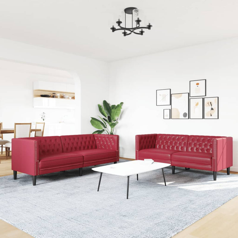 Set canapele Chesterfield cu 2 locuri roșu vin piele eco.