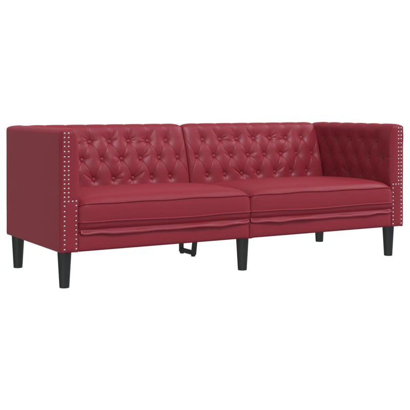 Set canapele Chesterfield cu 2 locuri roșu vin piele eco.