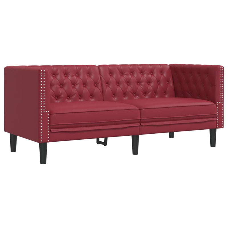 Set canapele Chesterfield cu 2 locuri roșu vin piele eco.
