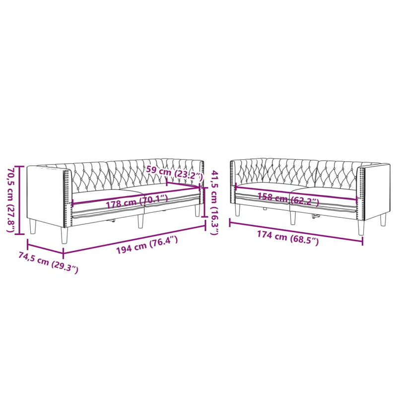 Set canapele Chesterfield cu 2 locuri roșu vin piele eco.