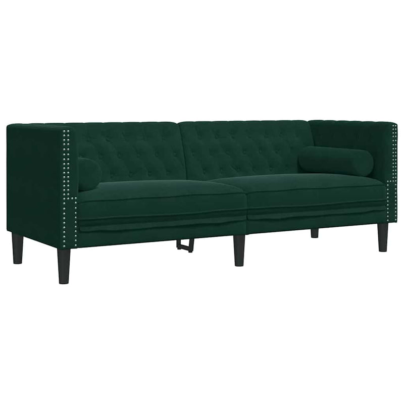 Set canapele Chesterfield cu perne rulou 3 piese verde catifea