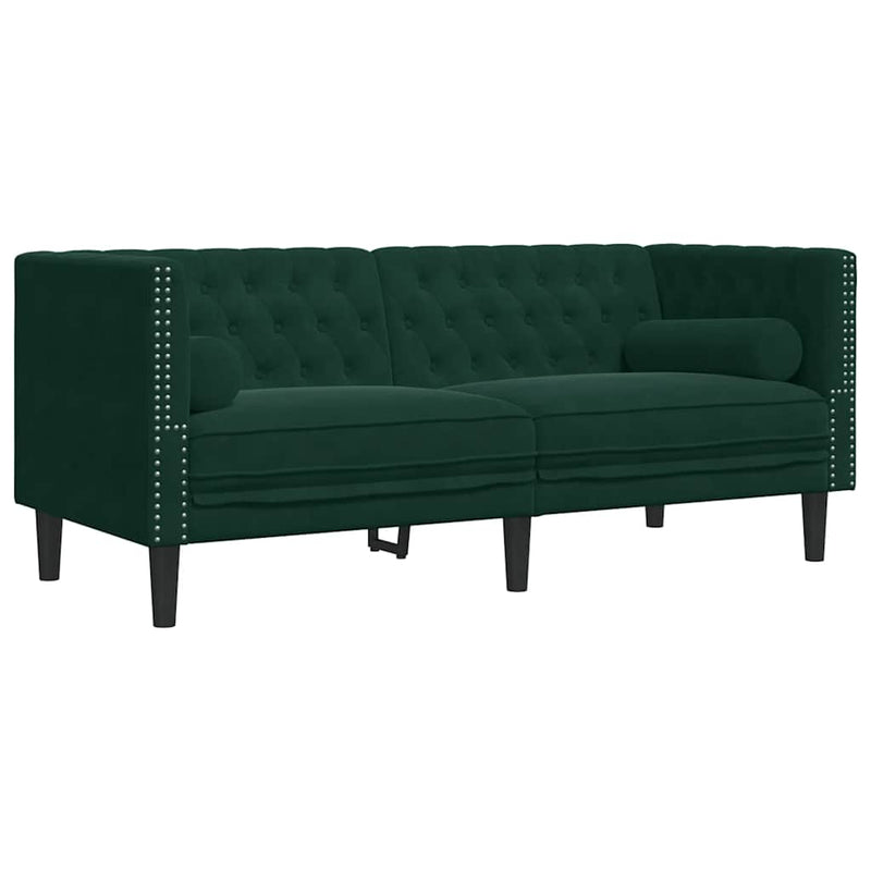 Set canapele Chesterfield cu perne rulou 3 piese verde catifea