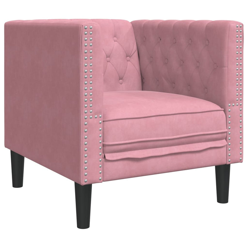 Set canapele Chesterfield cu perne rulou, 3 piese, roz, catifea