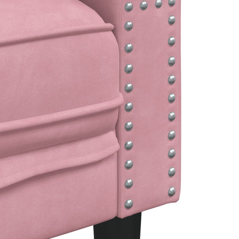 Set canapele Chesterfield cu perne rulou, 3 piese, roz, catifea