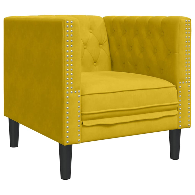 Set canapele Chesterfield cu perne rulou 3 piese galben catifea