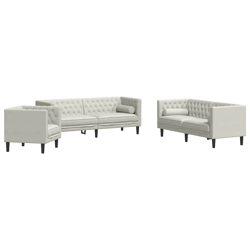 Set canapele Chesterfield cu perne rulou 3 piese, crem, catifea