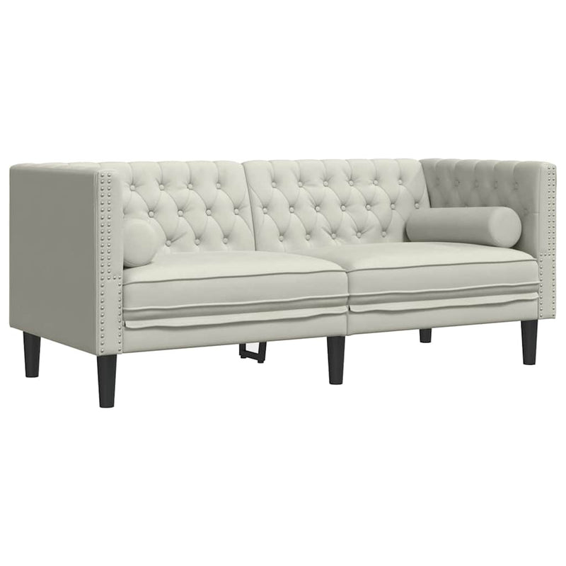 Set canapele Chesterfield cu perne rulou 3 piese, crem, catifea