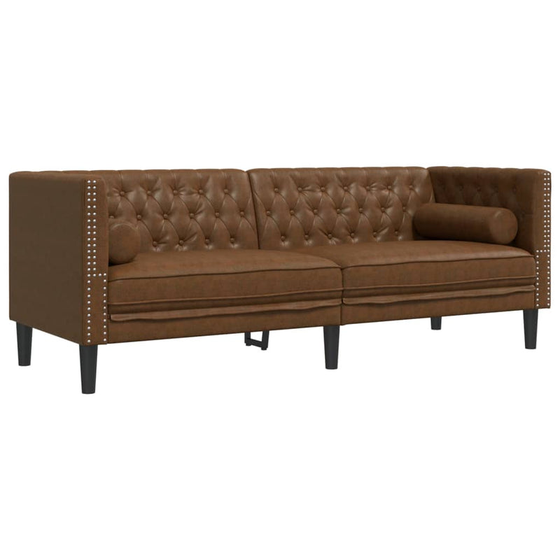 Set canapele Chesterfield perne 3 piese maro piele întoarsă eco