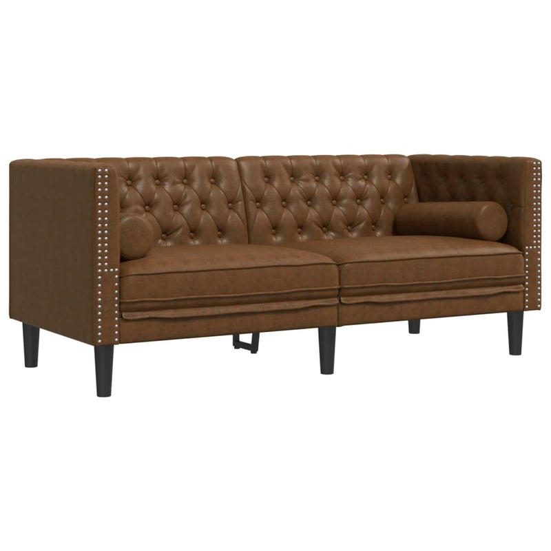 Set canapele Chesterfield perne 3 piese maro piele întoarsă eco