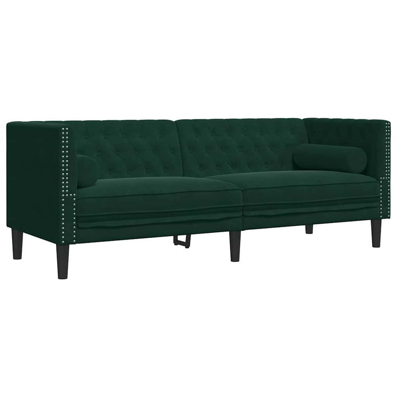 Set canapele Chesterfield cu perne rulou 2 piese verde catifea