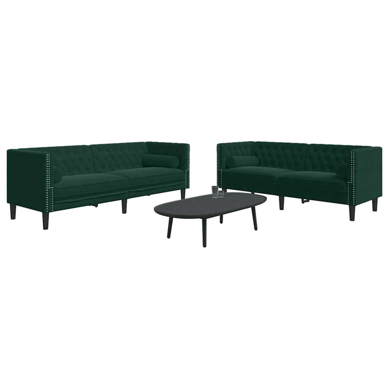 Set canapele Chesterfield cu perne rulou 2 piese verde catifea