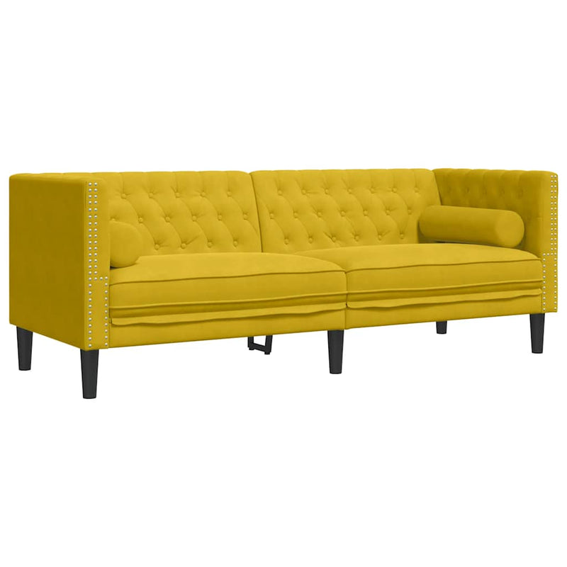 Set canapele Chesterfield cu perne rulou 2 piese galben catifea