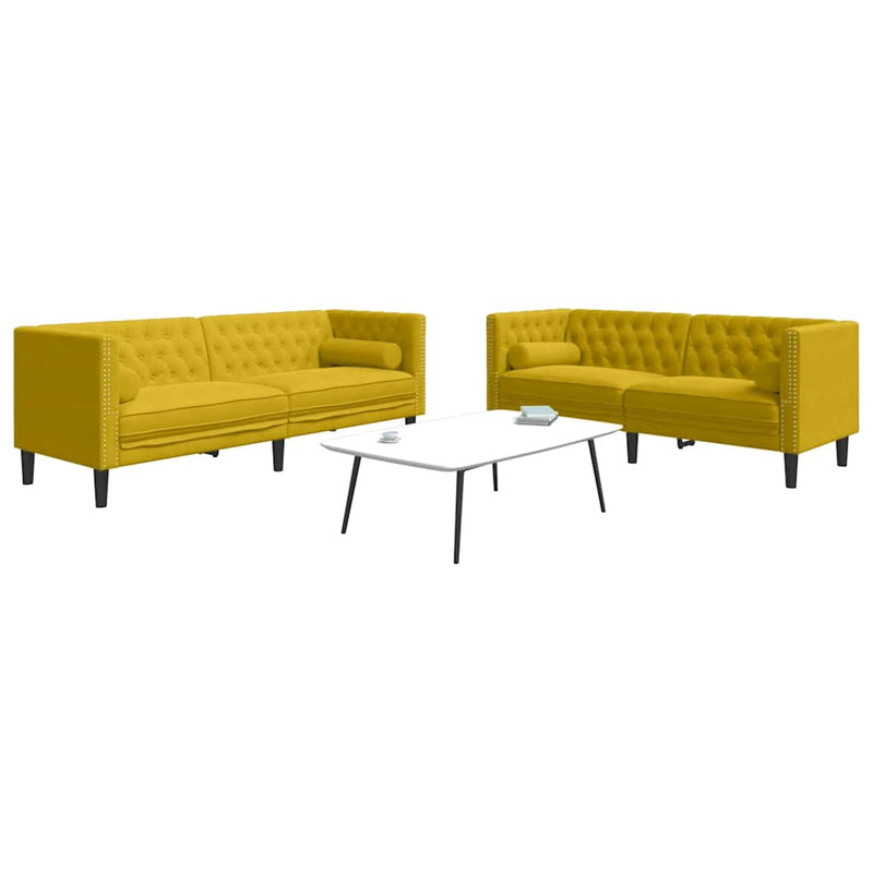 Set canapele Chesterfield cu perne rulou 2 piese galben catifea