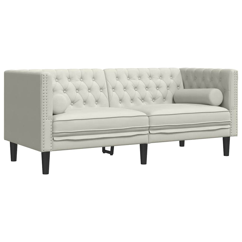 Set canapele Chesterfield cu perne rulou 2 piese, crem, catifea