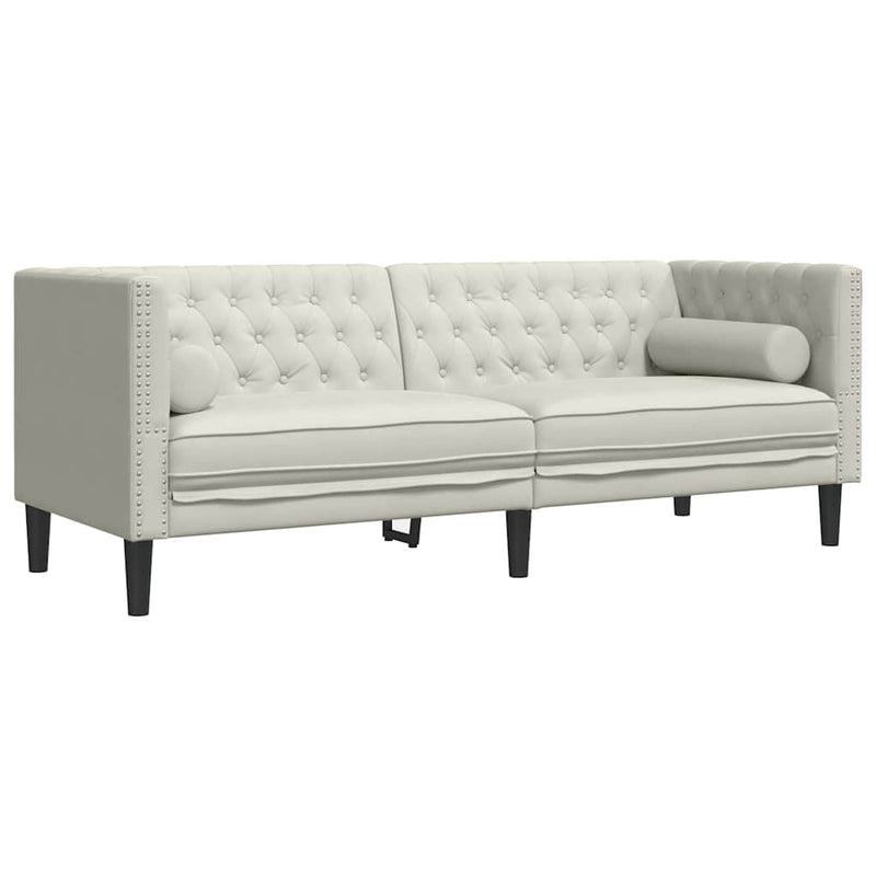 Set canapele Chesterfield cu perne rulou 2 piese, crem, catifea