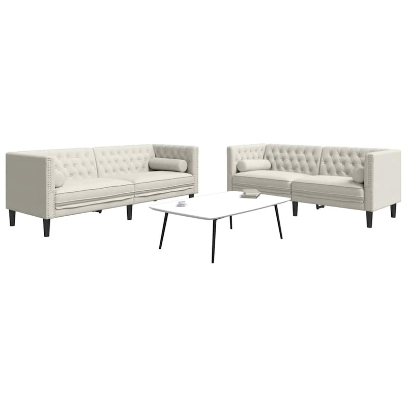 Set canapele Chesterfield cu perne rulou 2 piese, crem, catifea