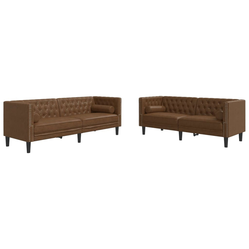 Set canapele Chesterfield perne 2 piese maro piele întoarsă eco