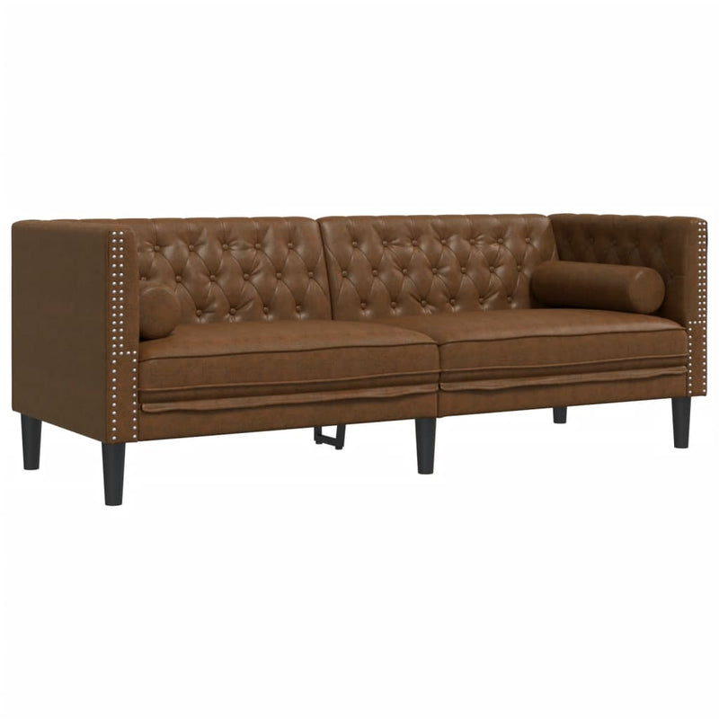 Set canapele Chesterfield perne 2 piese maro piele întoarsă eco