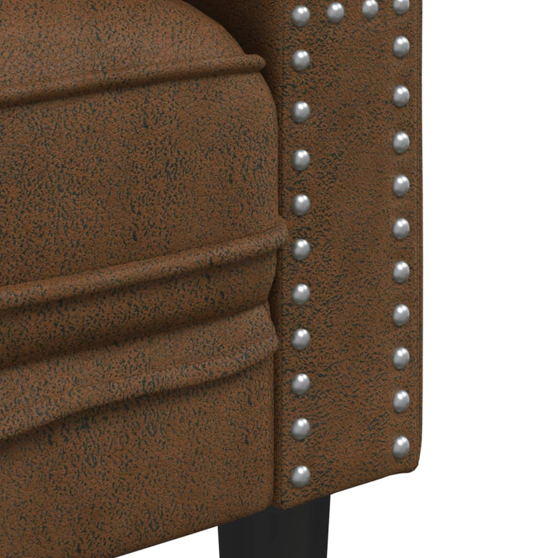Set canapele Chesterfield perne 2 piese maro piele întoarsă eco