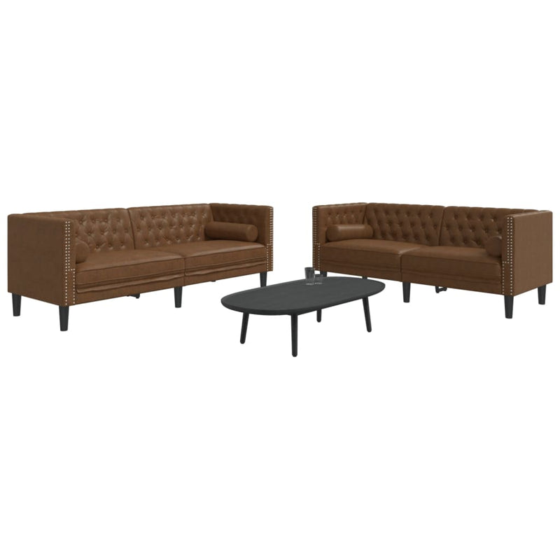 Set canapele Chesterfield perne 2 piese maro piele întoarsă eco