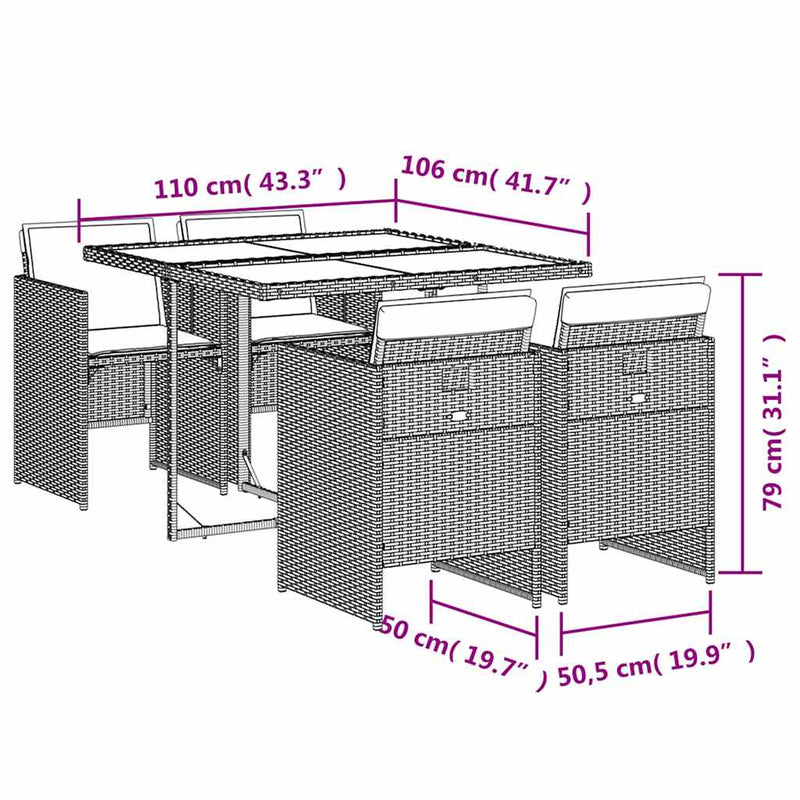 Set mobilier de grădină cu perne, 5 piese, negru, poliratan