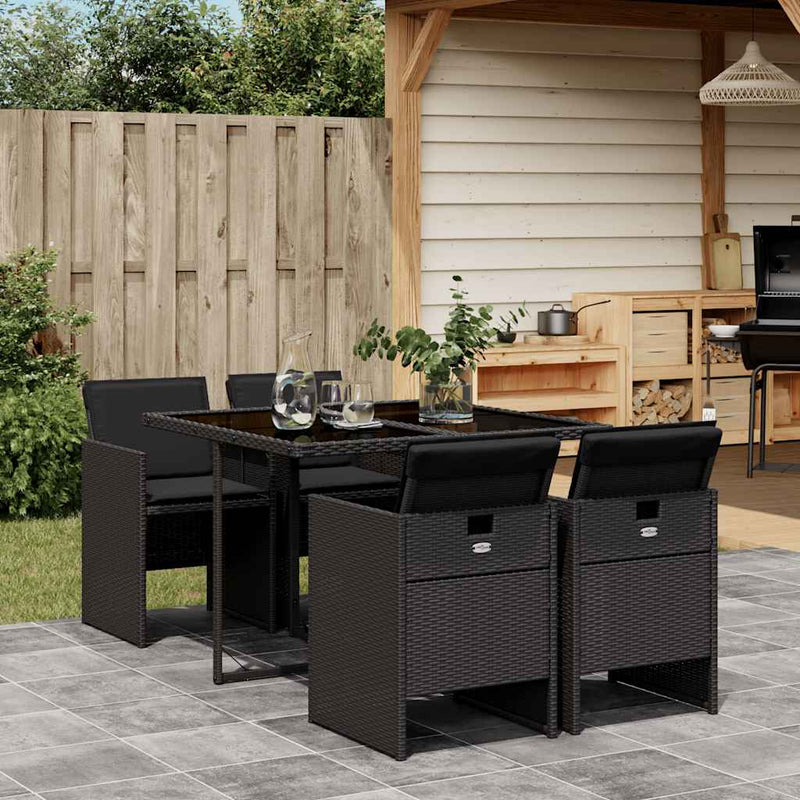 Set mobilier de grădină cu perne, 5 piese, negru, poliratan