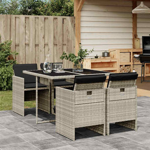 Set mobilier de grădină cu perne, 5 piese gri deschis poliratan