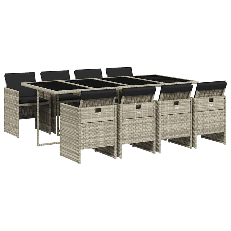Set mobilier grădină cu perne, 9 piese, gri deschis, poliratan