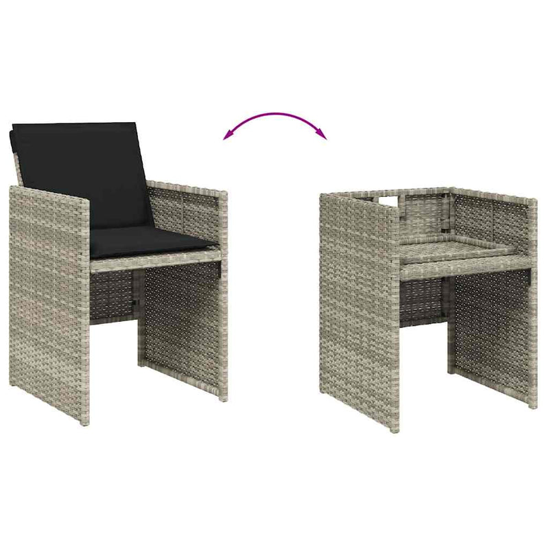Set mobilier grădină cu perne, 9 piese, gri deschis, poliratan
