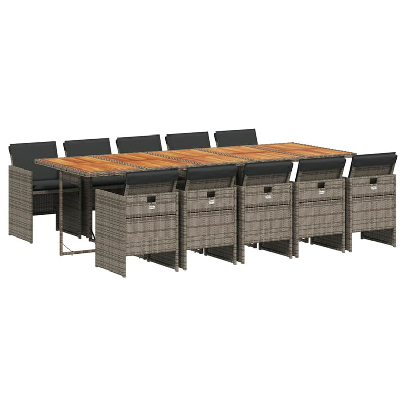 Set mobilier de grădină cu perne, 11 piese, gri, poliratan