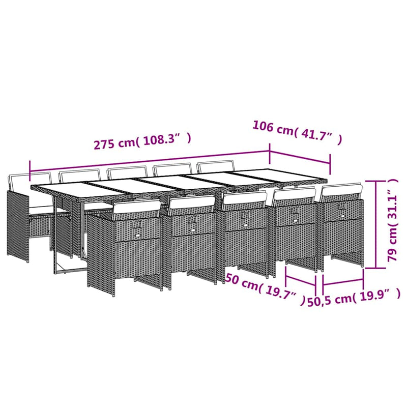 Set mobilier de grădină cu perne, 11 piese, gri, poliratan