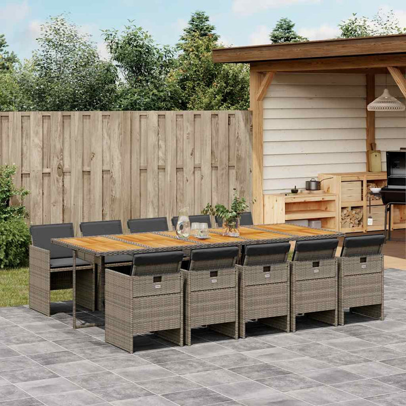 Set mobilier de grădină cu perne, 11 piese, gri, poliratan